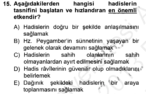 Hadis Tarihi ve Usulü 2012-2013 Ara Sınav - 15. soru