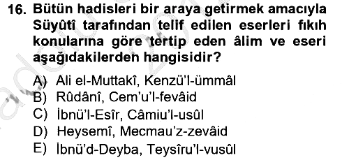 Hadis Tarihi ve Usulü 2012-2013 Ara Sınav - 16. soru