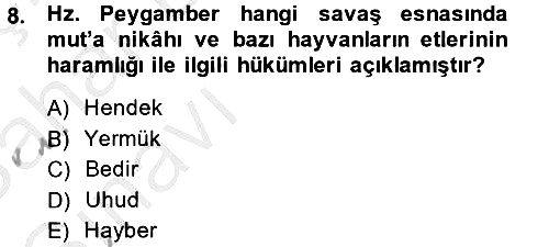 Hadis Tarihi ve Usulü 2013-2014 Ara Sınav - 8. soru