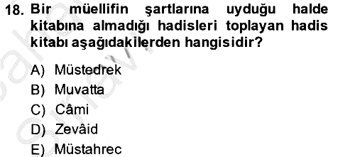 Hadis Tarihi ve Usulü 2013-2014 Ara Sınav - 18. soru