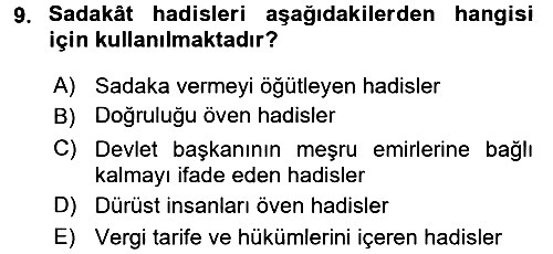 Hadis Tarihi ve Usulü 2015-2016 Ara Sınav - 9. soru