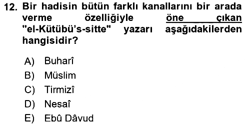 Hadis Tarihi ve Usulü 2015-2016 Ara Sınav - 12. soru