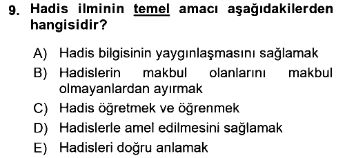 Hadis Tarihi ve Usulü 2016-2017 Ara Sınav - 9. soru