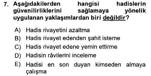 Hadis Tarihi ve Usulü 2017-2018 Ara Sınav - 7. soru