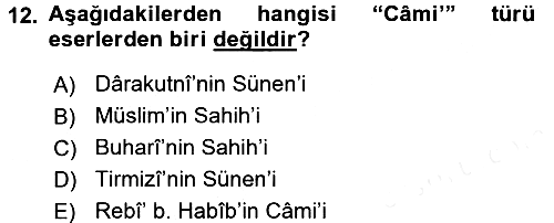 Hadis Tarihi ve Usulü 2017-2018 Ara Sınav - 12. soru