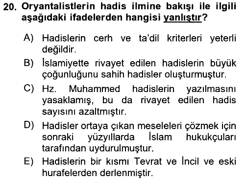 Hadis Tarihi ve Usulü 2017-2018 Ara Sınav - 20. soru