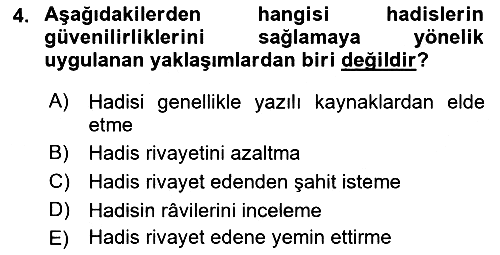 Hadis Tarihi ve Usulü 2021-2022 Ara Sınav - 4. soru
