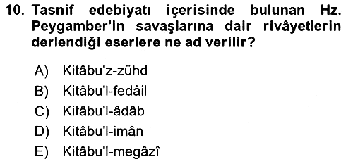 Hadis Tarihi ve Usulü 2023-2024 Ara Sınav - 10. soru