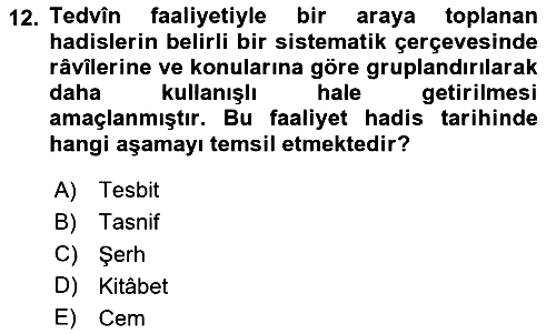 Hadis Tarihi ve Usulü 2023-2024 Ara Sınav - 12. soru