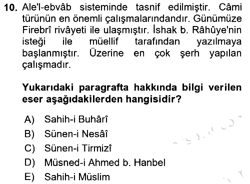 Hadis Tarihi ve Usulü 2024-2025 Ara Sınav - 10. soru