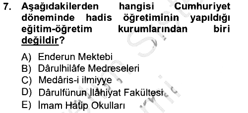 Hadis Tarihi ve Usulü 2012-2013 Dönem Sonu Sınavı - 7. soru