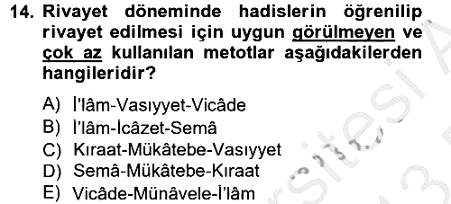 Hadis Tarihi ve Usulü 2012-2013 Dönem Sonu Sınavı - 14. soru
