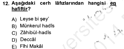 Hadis Tarihi ve Usulü 2013-2014 Dönem Sonu Sınavı - 12. soru