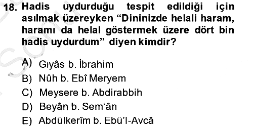 Hadis Tarihi ve Usulü 2013-2014 Dönem Sonu Sınavı - 18. soru