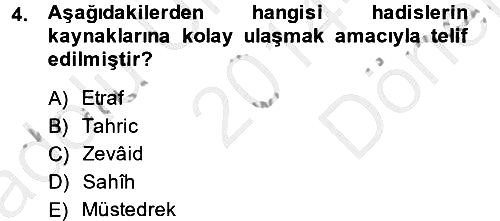 Hadis Tarihi ve Usulü 2014-2015 Dönem Sonu Sınavı - 4. soru