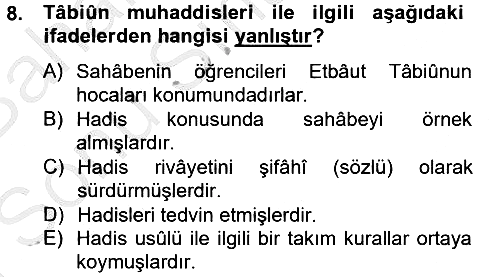 Hadis Tarihi ve Usulü 2014-2015 Dönem Sonu Sınavı - 8. soru