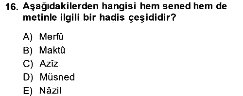 Hadis Tarihi ve Usulü 2014-2015 Dönem Sonu Sınavı - 16. soru