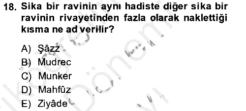 Hadis Tarihi ve Usulü 2014-2015 Dönem Sonu Sınavı - 18. soru