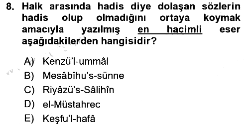 Hadis Tarihi ve Usulü 2015-2016 Dönem Sonu Sınavı - 8. soru