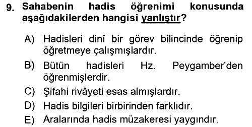 Hadis Tarihi ve Usulü 2016-2017 Dönem Sonu Sınavı - 9. soru