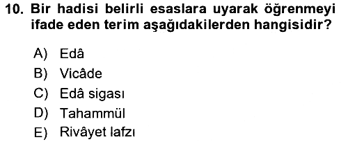 Hadis Tarihi ve Usulü 2016-2017 Dönem Sonu Sınavı - 10. soru