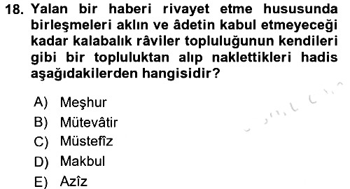 Hadis Tarihi ve Usulü 2016-2017 Dönem Sonu Sınavı - 18. soru
