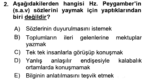 Hadis Tarihi ve Usulü 2018-2019 Dönem Sonu Sınavı - 2. soru