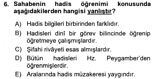 Hadis Tarihi ve Usulü 2018-2019 Dönem Sonu Sınavı - 6. soru