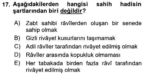 Hadis Tarihi ve Usulü 2021-2022 Dönem Sonu Sınavı - 17. soru