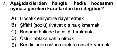 Hadis Tarihi ve Usulü 2023-2024 Dönem Sonu Sınavı - 7. soru