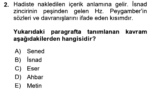 Hadis Tarihi ve Usulü 2025-2026 Dönem Sonu Sınavı - 2. soru