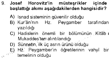 Hadis Tarihi ve Usulü 2012-2013 Tek Ders Sınavı - 9. soru
