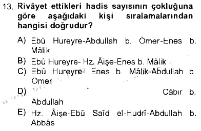 Hadis Tarihi ve Usulü 2012-2013 Tek Ders Sınavı - 13. soru