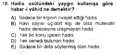 Hadis Tarihi ve Usulü 2012-2013 Tek Ders Sınavı - 18. soru
