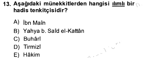 Hadis Tarihi ve Usulü 2013-2014 Tek Ders Sınavı - 13. soru