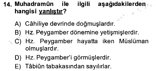 Hadis Tarihi ve Usulü 2013-2014 Tek Ders Sınavı - 14. soru