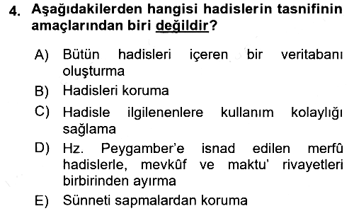 Hadis Tarihi ve Usulü 2015-2016 Tek Ders Sınavı - 4. soru