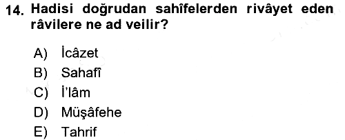 Hadis Tarihi ve Usulü 2015-2016 Tek Ders Sınavı - 14. soru