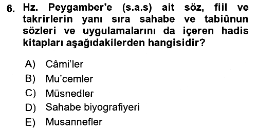 Hadis Tarihi ve Usulü 2018-2019 Yaz Okulu Sınavı - 6. soru