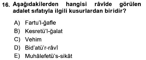 Hadis Tarihi ve Usulü 2023-2024 Yaz Okulu Sınavı - 16. soru