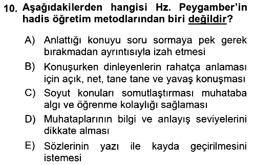 Hadis Tarihi ve Usulü 2024-2025 Yaz Okulu Sınavı - 10. soru