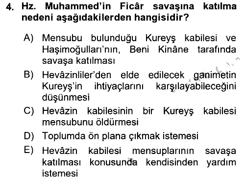 İlk Dönem İslam Tarihi 2016-2017 3 Ders Sınavı - 4. soru