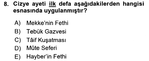 İlk Dönem İslam Tarihi 2016-2017 3 Ders Sınavı - 8. soru