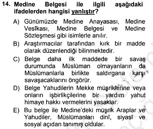 İlk Dönem İslam Tarihi 2012-2013 Ara Sınav - 14. soru