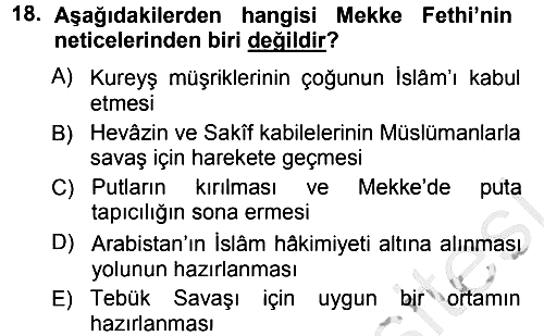 İlk Dönem İslam Tarihi 2012-2013 Ara Sınav - 18. soru