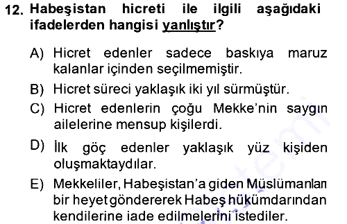 İlk Dönem İslam Tarihi 2013-2014 Ara Sınav - 12. soru