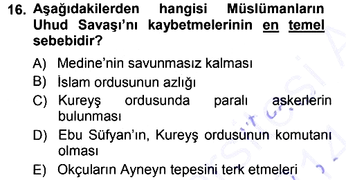 İlk Dönem İslam Tarihi 2013-2014 Ara Sınav - 16. soru