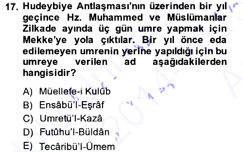 İlk Dönem İslam Tarihi 2014-2015 Ara Sınav - 17. soru