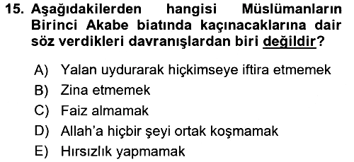 İlk Dönem İslam Tarihi 2016-2017 Ara Sınav - 15. soru