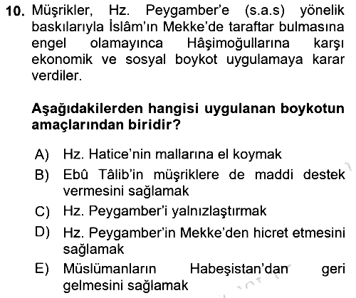İlk Dönem İslam Tarihi 2021-2022 Ara Sınav - 10. soru